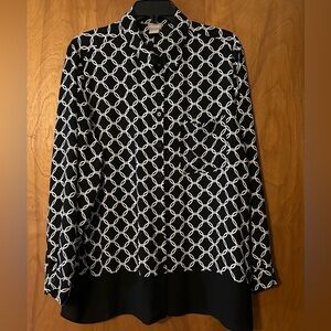 Chicos Black & White Abstract Sheer Button Up Blouse Size 3